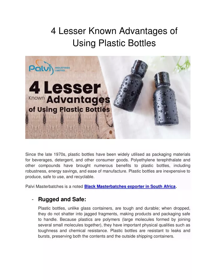 4 lesser known advantages of using plastic bottles