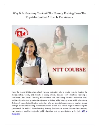 why it is necessary to avail the nursery training