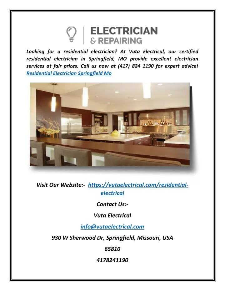looking for a residential electrician at vuta