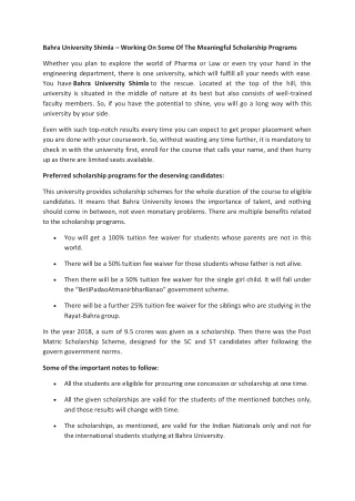 Bahra University Shimla – Working On Some Of The Meaningful Scholarship Programs