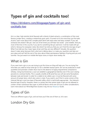 Types of gin and cocktails too