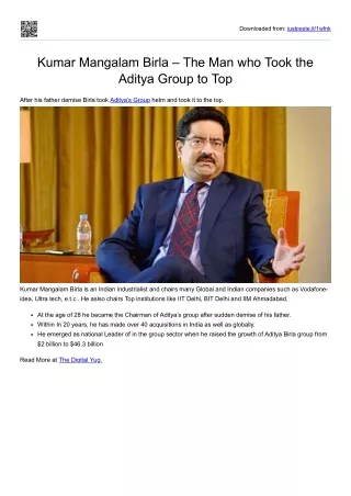 Kumar Mangalam Birla – The Man who Took the Aditya Group to Top