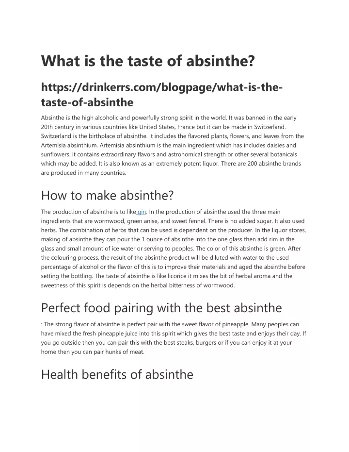 what is the taste of absinthe