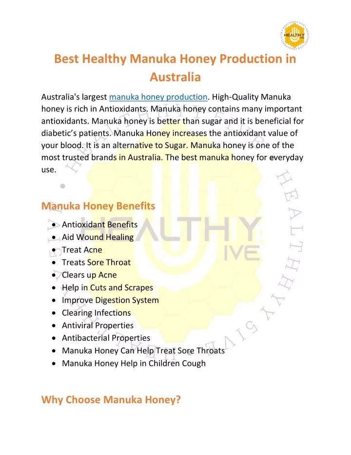 best healthy manuka honey production in australia