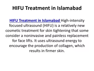 HIFU Treatment in Islamabad