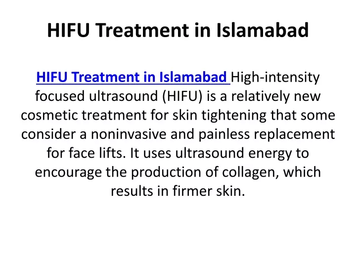 hifu treatment in islamabad