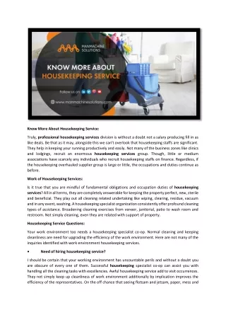 know more about housekeeping service