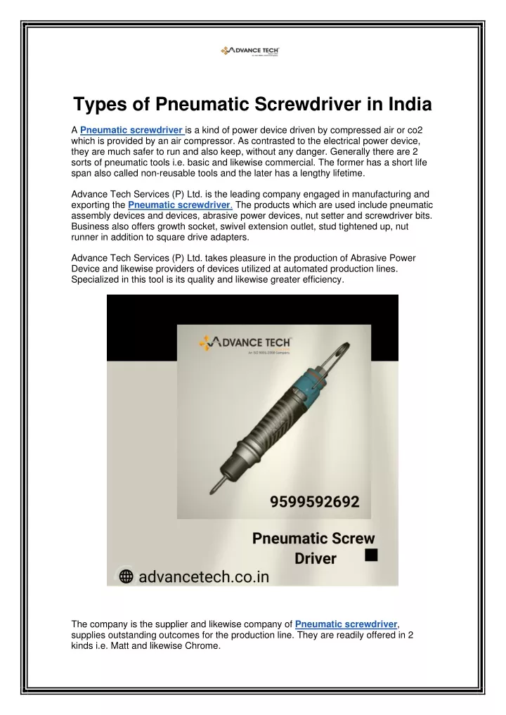 types of pneumatic screwdriver in india