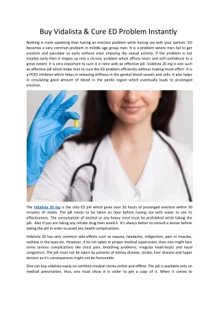 Buy Vidalista & Cure ED Problem Instantly