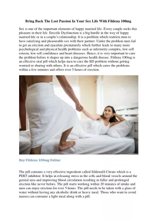 Bring Back The Lost Passion In Your Sex Life With Fildena 100mg