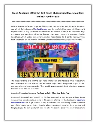 Beena Aquarium Offers the Best Range of Aquarium Decoration Items and Fish Food for Sale