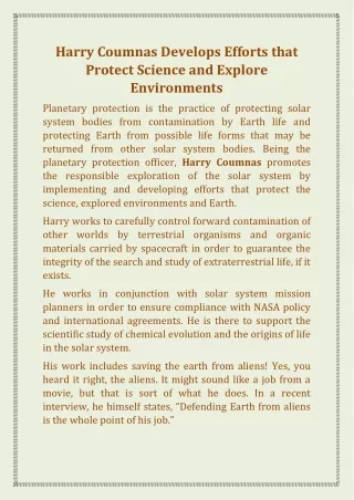 harry coumnas develops efforts that protect