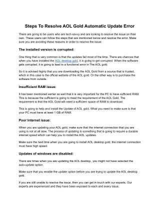 steps to resolve aol gold automatic update error