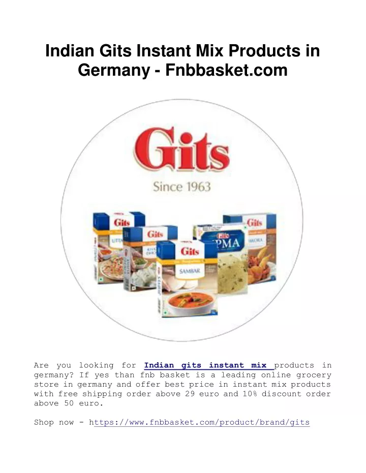 indian gits instant mix products in germany