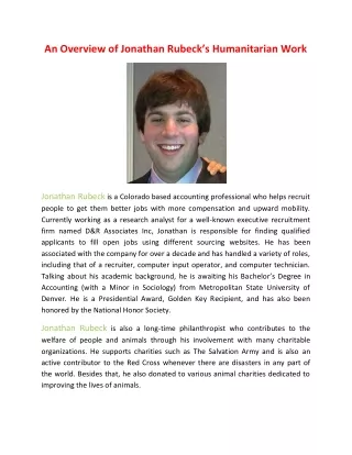 an overview of jonathan rubeck s humanitarian work