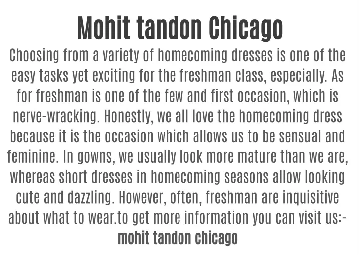 mohit tandon chicago choosing from a variety