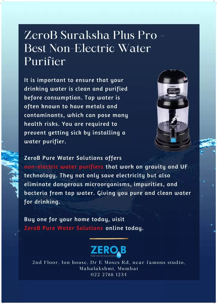 zerob suraksha plus pro best non electric water