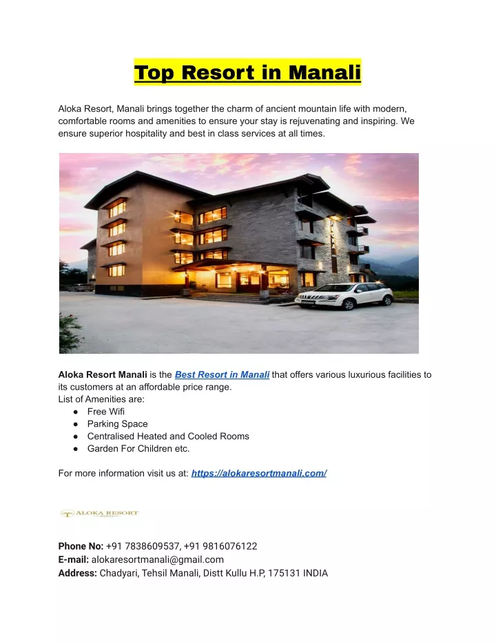 top resort in manali