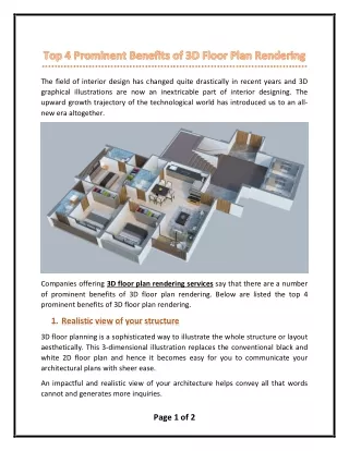 Benefits of 3D Floor Plan Rendering Services