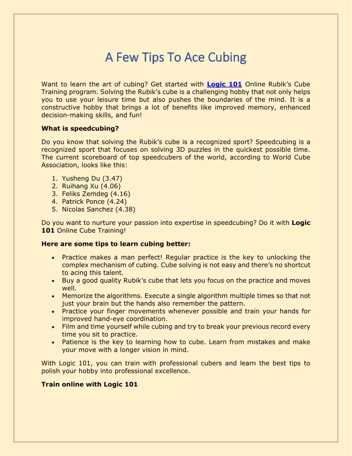 a few tips to ace cubing a few tips to ace cubing