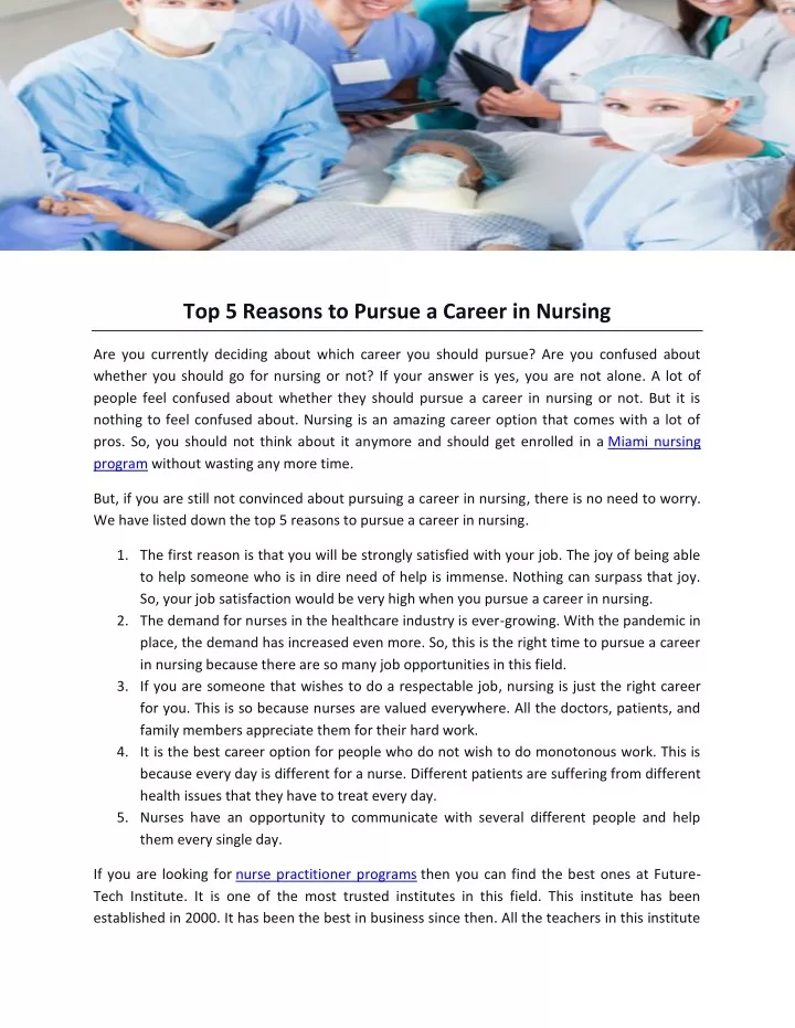 top 5 reasons to pursue a career in nursing
