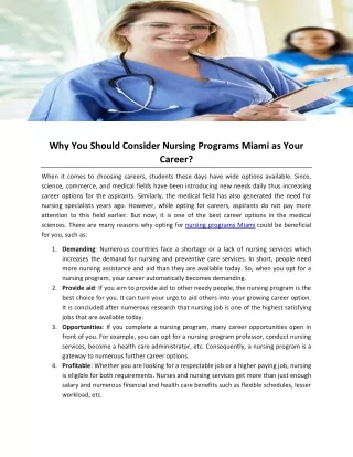 Why You Should Consider Nursing Programs Miami as Your Career