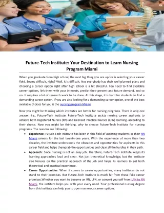 Future-Tech Institute- Your Destination to Learn Nursing Program Miami