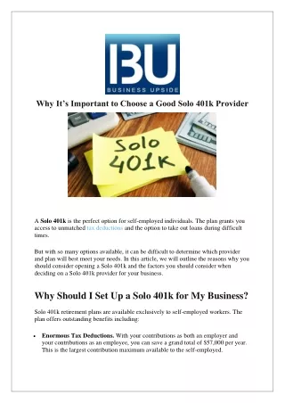 Why It is Important to Choose a Good Solo 401k Provider