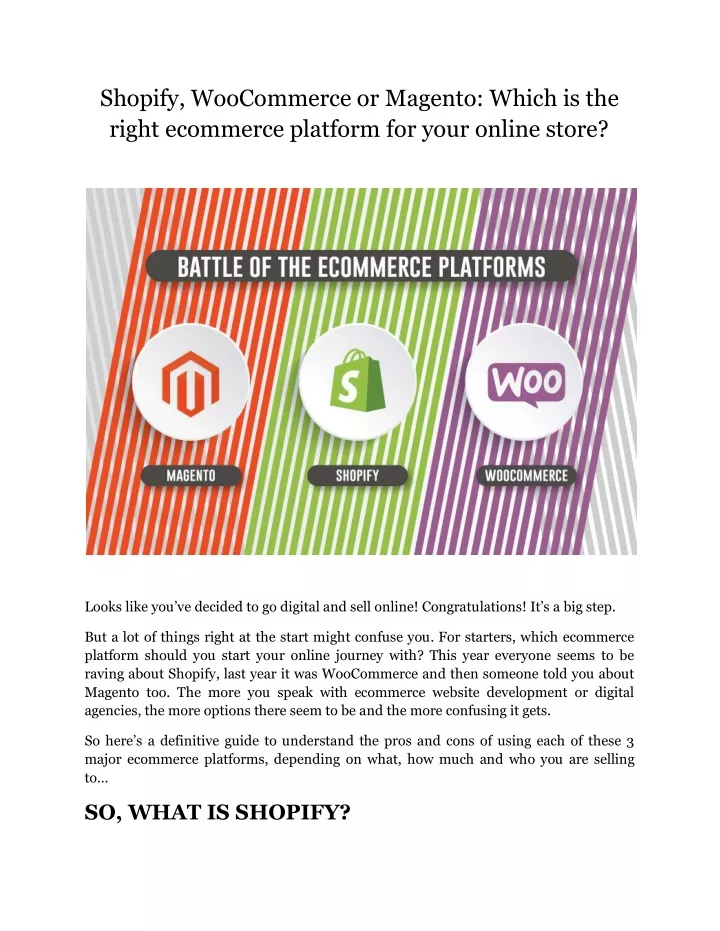 shopify woocommerce or magento which is the right