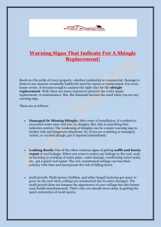 Warning Signs That Indicate For A Shingle Replacement