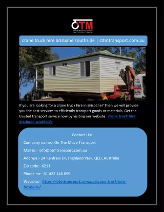 crane truck hire brisbane southside otmtransport