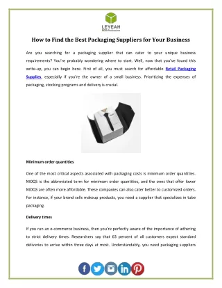How to Find the Best Packaging Suppliers for Your Business