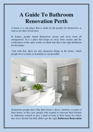 A guide to bathroom renovation Perth