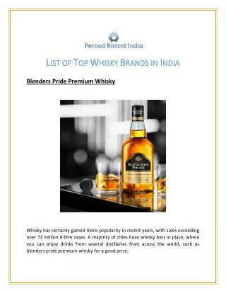 List of Top Whisky Brands in India | Pernod Ricard India