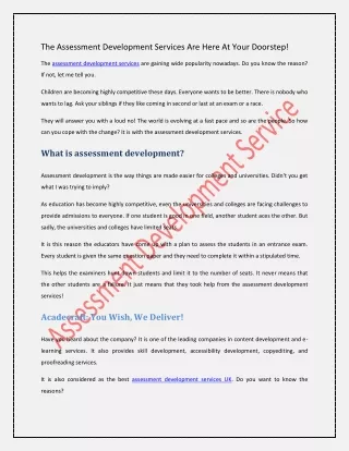 the assessment development services are here