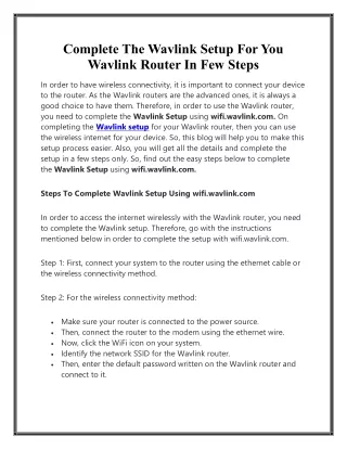 Complete The Wavlink Setup For You Wavlink Router In Few Steps