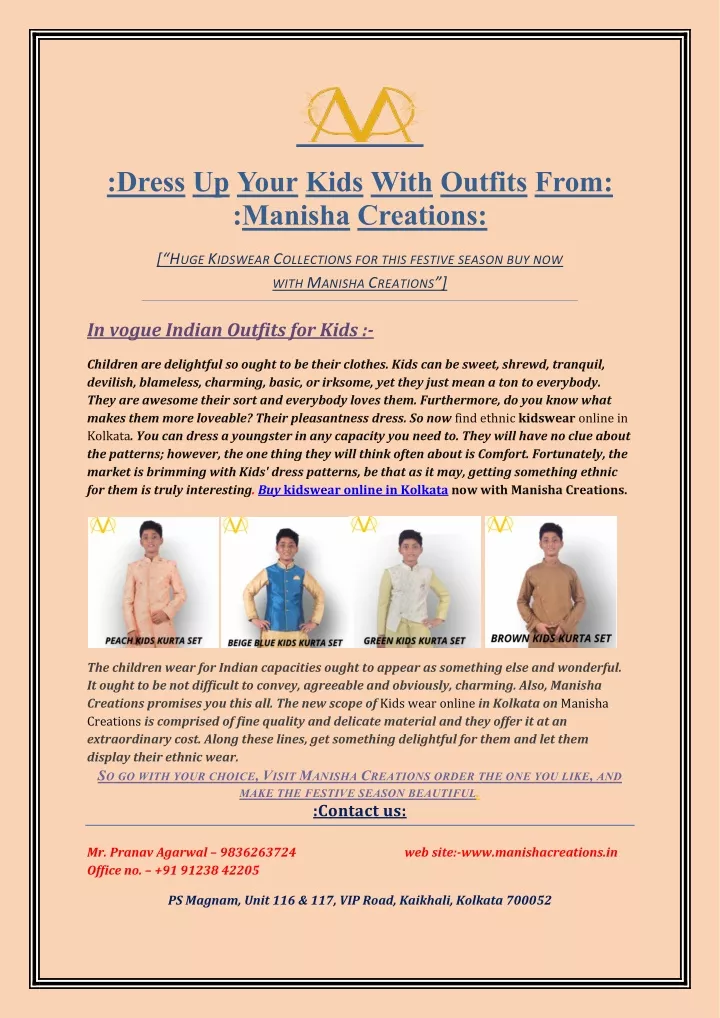 dress up your kids with outfits from manisha