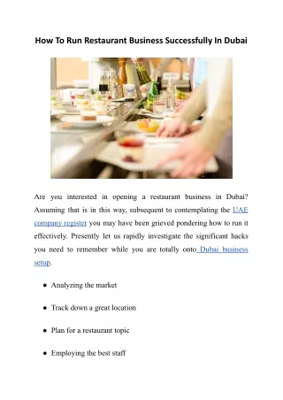 How To Run Restaurant Business Successfully In Dubai