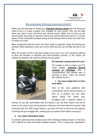 Do Intensive Driving Courses Work