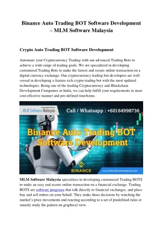 Binance Auto Trading BOT Software Development - MLM Software Malaysia