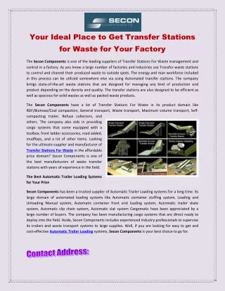 Your Ideal Place to Get Transfer Stations for Waste for Your Factory