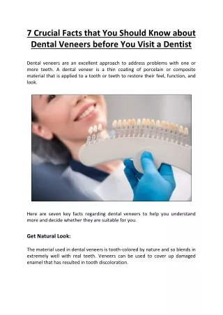 7 Crucial Facts about Dental Veneers