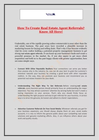 How To Create Real Estate Agent Referrals.