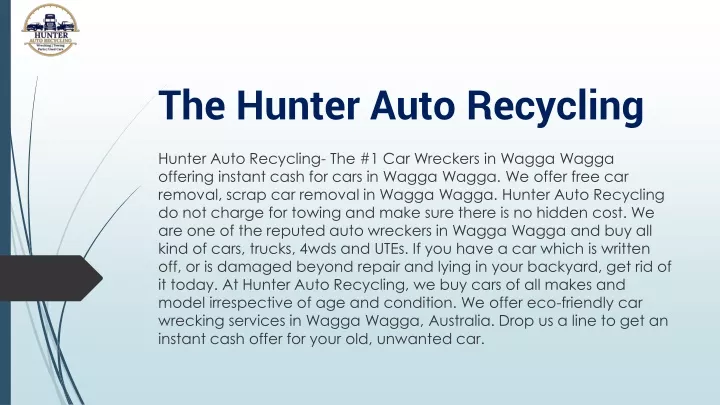 the hunter auto recycling