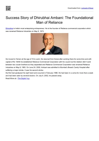 Success Story of Dhirubhai Ambani: The Foundational Man of Reliance