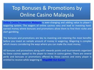 Top Bonuses & Promotions by Online Casino Malaysia