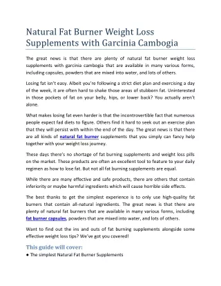 Natural Fat Burner Weight Loss Supplements with Garcinia Cambogia