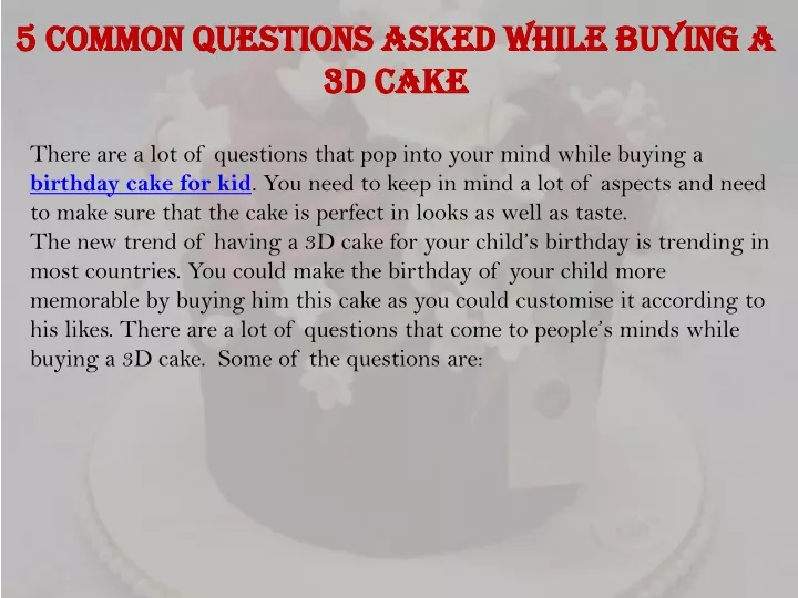 5 common questions asked while buying a 3d cake