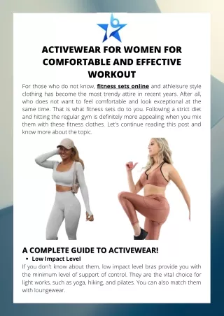 Activewear for Women for Comfortable and Effective Workout