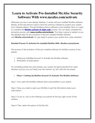 Learn to Activate Pre-Installed McAfee Security Software With www.mcafee.com/act